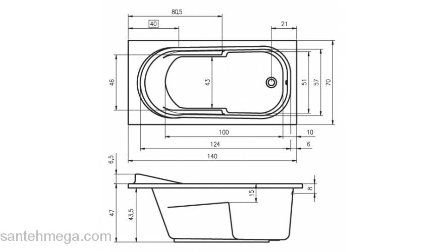 Ванна акриловая RIHO Columbia 140х70 BA05005. Фото