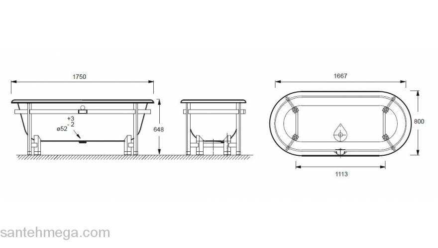 Ванна чугунная JACOB DELAFON Cleo Tellieur 175х80. Фото
