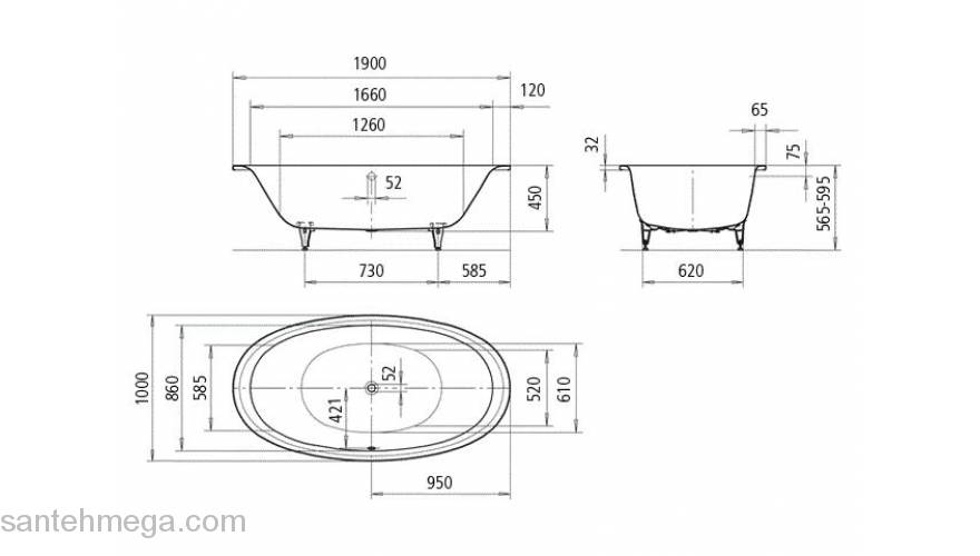 Ванна стальная KALDEWEI Ellipso Duo Oval 190х100 286200010001. Фото