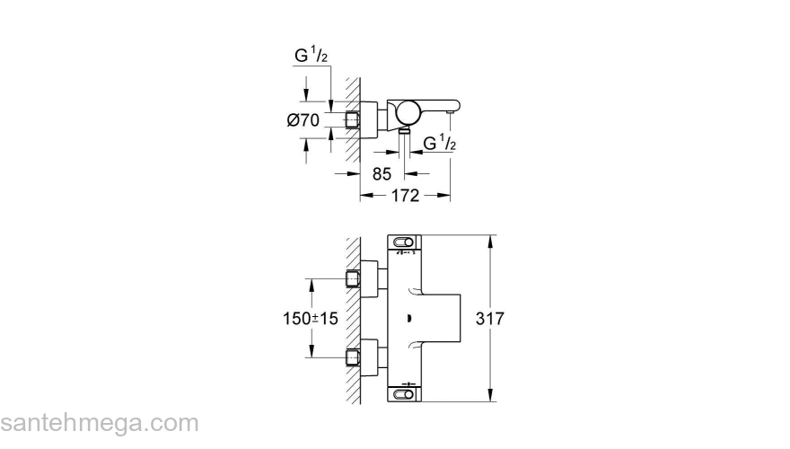 Термостатический смеситель для ванны GROHE Grohtherm 2000 34174001. Фото