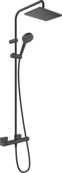 Душевая система Showerpipe 230 1jet с термостатом, EcoSmart Hansgrohe Vernis Shape 26097670, матовый черный. Фото