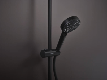 Душевая система Showerpipe 230 1jet с термостатом, EcoSmart Hansgrohe Vernis Shape 26097670, матовый черный. Фото