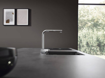 Кухонный смеситель Hansgrohe Aquno Select M81, однорычажный, 170, с вытяжным душем, 3jet, sBox 73831000, хром. Фото