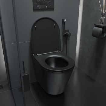 Унитаз подвесной безободковый чёрный матовый Calipso IDDIS CALR3BMi25. Фото
