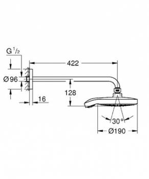 Верхний душ с душевым кронштейном GROHE Power&Soul 26172000. Фото