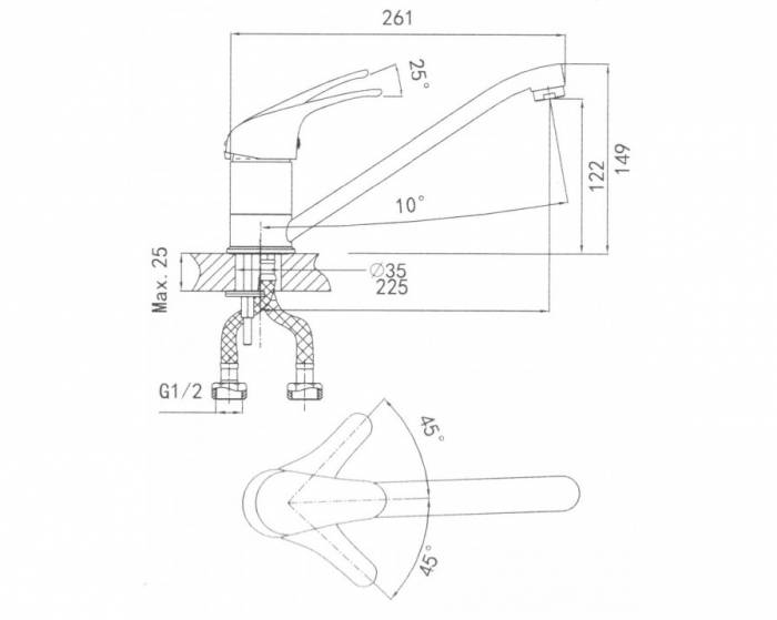 Смеситель для кухни GRANULA GR-1023 пирит. Фото