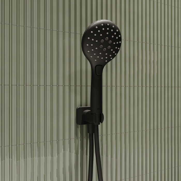 Душевая система скрытого монтажа с тропическим душем и ручным душем черный матовый Ray IDDIS RAYBL02i67. Фото
