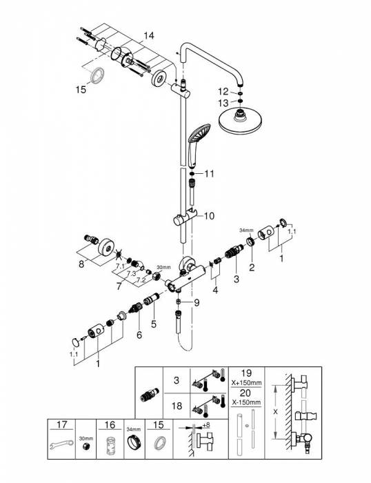 GROHE 27420001 Euphoria Душевая система с термостатом для душа 390 мм. Фото