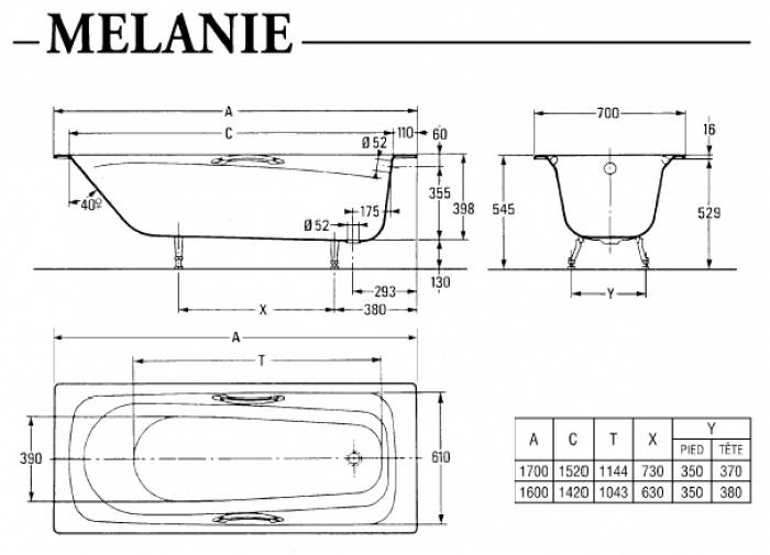 Ванна чугунная JACOB DELAFON Melanie 170х70 E2925-00. Фото