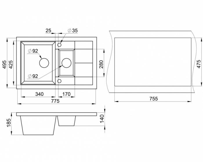 Мойка кухонная GRANULA GR-7802 антик. Фото