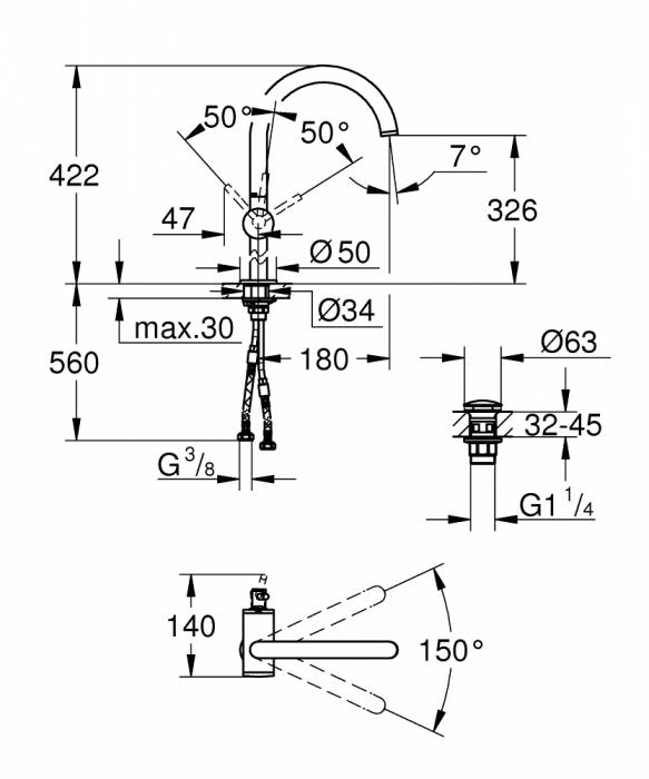 GROHE 32647003 Atrio New Смеситель однорычажный для свободностоящих раковин, размер XL. Фото