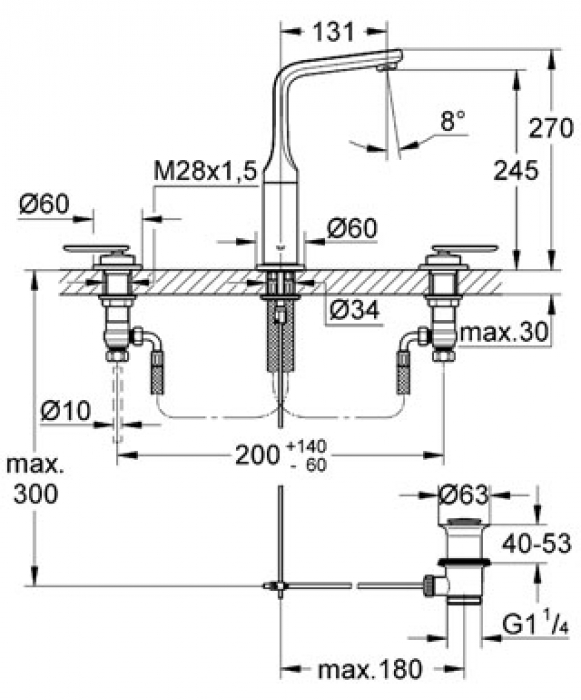 Смеситель для раковины GROHE Veris 20195000 (внешняя часть). Фото
