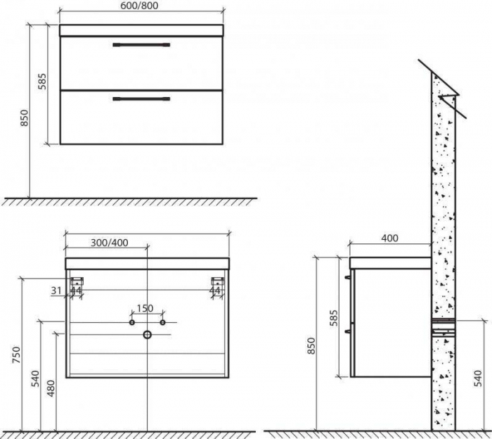 Тумба под раковину подвесная BELBAGNO Torino 80 TORINO-800-2C-SO-RW. Фото