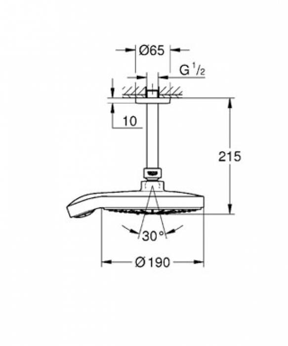 Верхний душ с душевым кронштейном GROHE Power&Soul 26173000. Фото