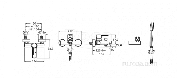 Смеситель ROCA Targa для ванны-душа A5A0160C0M. Фото